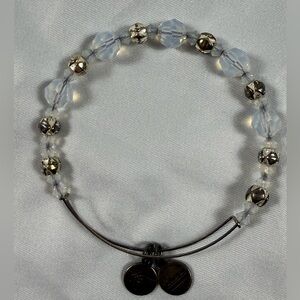 Alex and Ani Beaded Expandable Wire Bangle Bracelet Silver Tone Clear Crystal